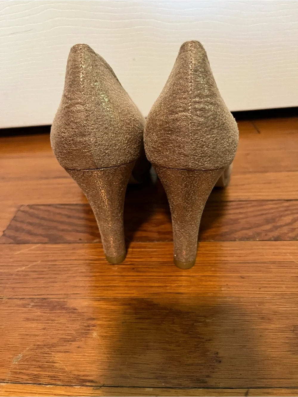 Lane Bryant Gold Glitter Peep Toe Pumps